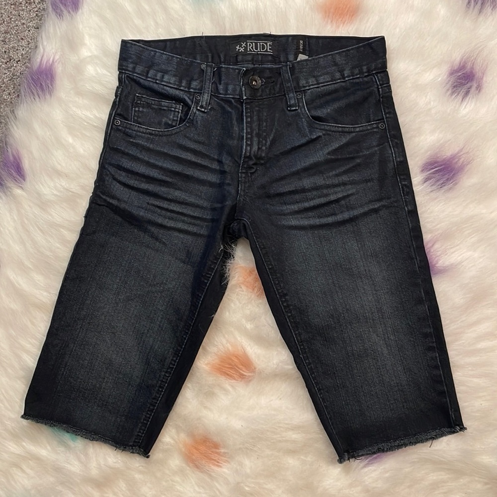 Rude Dark Wash Skinny‎ Cut Off Shorts Size 26